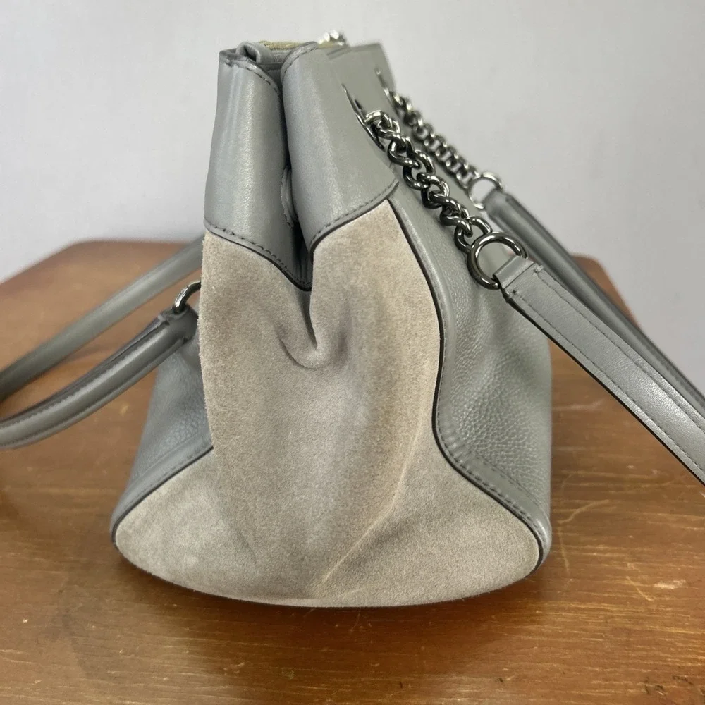 COACH 20165 Turnlock Edie Carryall Gray Pebbled Leather & Suede Shoulder Bag